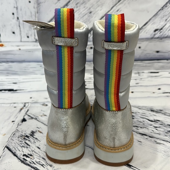 NWT TOMS WOMEN SILVER MAKENNA LEATHER QUILTED RAINBOW FLEECE WINTER SNOW BOOTS 6 - Picture 5 of 10
